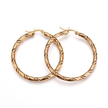304 Stainless Steel Hoop Earrings, Hypoallergenic Earrings, Ring, Twisted, Golden, 46x44x3.5mm, Pin: 1mm