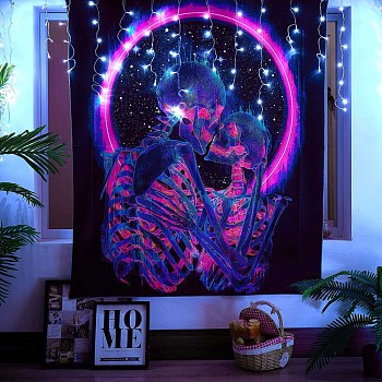 Black Light Skull Wall Tapestry, Glow in the Dark Skeleton Trippy Tapestry, for Psychedelic Neon Party Wall, Bedroom, Living Room, Orchid, 59.1"x51.2"(150x130cm)