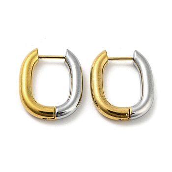 Two Tone 304 Stainless Steel Hoop Earrings, Golden & Stainless Steel Color, Oval, 22.5x18.5x4mm