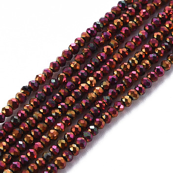 Electroplated Glass Beads Strands, Faceted, Rondelle, Purple Plated, 2mm, Hole: 0.5mm, about 192~194pcs/strand, 12.99~13.39 inches(33~34cm)