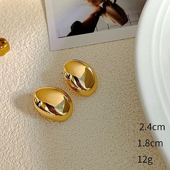 Oval Alloy Stud Earrings, Golden, 24x18mm