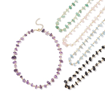 5Pcs 5 Style Natural Mixed Gemstone Chips Beaded Necklaces Set, 304 Stainless Steel Jewelry for Women, 16.14 inch(41cm), 1Pc/style