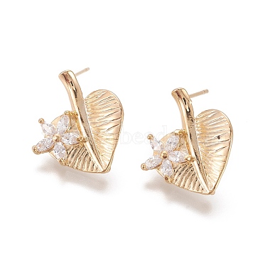 Brass Micro Pave Cubic Zirconia Ear Stud Components(MAK-I010-09G)-2