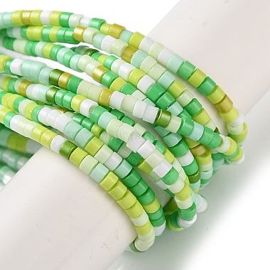 Green Yellow Disc Lampwork Beads