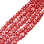 Handmade Millefiori Glass Bead Strands, Flower, Red, 5.5~8x2.5mm, Hole: 1mm, about 64~67pcs/strand, 15.75 inch~16.34 inch(40~41.5cm)