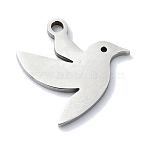 Non-Tarnish 304 Stainless Steel Charms, Laser Cut, Bird Charms, Stainless Steel Color, 13.5x14x1mm, Hole: 1.4mm(STAS-C097-27P)
