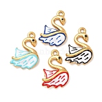 304 Stainless Steel Enamel Pendants, Swan Charms, Golden, Mixed Color, 25x18x4mm, Hole: 2mm(SA-K001-01G)