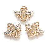 Alloy Rhinestone Links connectors, Bee, Light Gold, 18x18.5x4mm, Hole: 2mm(ALRI-S171-06)