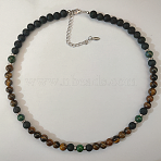 8MM Natural Tiger Eye & African Turquoise(Jasper) & Lava Rock Round Beaded Necklaces for Men, with Stainless Steel End Chains, Stainless Steel Color, 19.69 inch(50cm)(FQ6096)