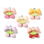 Resin Pendants, with Platinum Iron Finding, Bowknot Charms, Mixed Color, 19.5~20x21.5x7.5mm, Hole: 2mm(RE-T001-01)
