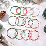 12Pcs Christmas Theme Glass Seed Beads Stretch Bracelet Sets, Star Brass Beaded Bracelets, Mixed Color, Inner Diameter: 2-1/8~2-3/8 inch(5.5~5.9cm)(BJEW-JB12109)