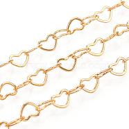 Brass Heart Link Chains, Soldered, with Spool, Real 18K Gold Plated, 3x5.5x0.5mm, about 32.8 Feet(10m)/roll(CHC-Q003-02G)