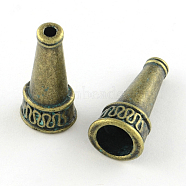 Cone Zinc Alloy Bead Caps, Cadmium Free & Lead Free, Antique Bronze & Green Patina, 22.5x10mm, Hole: 2.5~7mm(X-PALLOY-R065-191-LF)