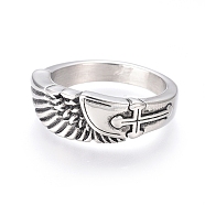 304 Stainless Steel Finger Rings, Cross, Antique Silver, Size 7~12, 17~22mm(RJEW-D073-26-AS)