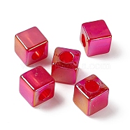 Opaque Acrylic Beads, AB Color, Cube, Red, 15x15x15mm, Hole: 7.8mm(OACR-C008-04C)