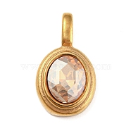 Golden Plated 304 Stainless Steel Rhinestone Pendants, Oval Charms, Topaz, 23.3x13x6mm, Hole: 6x3mm(STAS-Q253-01G-03)