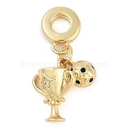 Rack Plating Brass Micro Pave Cubic Zirconia European Dangle Charms, Enamel Football Large Hole Pendants, Real 18K Gold Plated, Long-Lasting Plated, Cadmium Free & Lead Free, Black, 28mm, Hole: 4.5mm(KK-P287-33B-G)