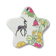 Embossed Retro Acrylic Pendants, for Earring Making, Star with Deer Pattern, Colorful, 29x29.5x2mm, Hole: 1.6mm(SACR-G014-03)