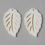 Natural Freshwater Shell Pendants, Leaf, Creamy White, 30x18x2mm, Hole: 1.4mm(X-SHEL-N026-86)