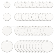 120Pcs 4 Styles 304 Stainless Steel Charms, Flat Round Charm, Stainless Steel Color, 8~15x1mm, Hole: 1~1.5mm, 30pcs/style(STAS-BC0003-64)