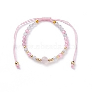Adjustable Bracelets for Women Gift, Natural Rose Quartz & Cubic Zirconia & Brass Beaded Bracelets, Inner Diameter: 1-3/4~3-1/2 inch(4.4~8.8cm)(BJEW-JB06517-02)