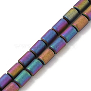 Electroplated Synthetic Non-magnetic Hematite Beads Strands, Frosted, Column, Rainbow Plated, 3.7~3.8x5.8~5.9mm, Hole: 0.8mm, about 65pcs/strand, 15.75''(40cm)(G-Z032-I02-10D)