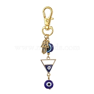 Alloy Enamel Pendant Decorations, Resin Beads and Swivel Lobster Claw Clasps Charm, Hamsa Hand, Triangle, 86mm(HJEW-JM01677-02)