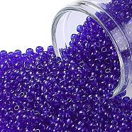 TOHO Round Seed Beads, Japanese Seed Beads, (8) Transparent Cobalt, 11/0, 2.2mm, Hole: 0.8mm, about 5555pcs/50g(SEED-XTR11-0008)