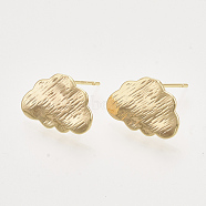 Brass Stud Earring Findings, Nickel Free, with Loop, Real 18K Gold Plated, Cloud, Cloud: 11x16mm, Hole: 1mm, Pin: 0.8mm(X-KK-T048-012G-NF)