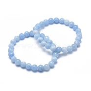 Natural & Dyed White Jade Bead Stretch Bracelets, Imitation Aquamarine, Round, Dyed, 2 inch~2-1/8 inch(5.2~5.5cm), Bead: 10mm(BJEW-K212-C-018)