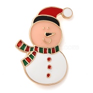 Christmas Theme Enamel Pins, Golden Alloy Brooches for Backpack Clothes, Snowman, 37x36mm(JEWB-U007-02E)