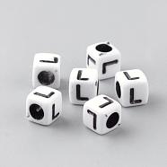 Opaque Acrylic Beads, Letter Style, Cube, Letter.L, 6x6x6mm, Hole: 3mm, about 3000pcs/500g(SACR-Q188-02L)