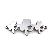 304 Stainless Steel Link Connectors, Laser Cut, Clover, Stainless Steel Color, 13.5x30x1.5mm, Hole: 1mm(STAS-T059-08P)