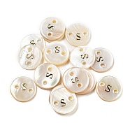 Freshwater Shell Buttons, Flat Round , Letter S, 12x2mm, Hole: 1.6mm(BUTT-Z001-01S)