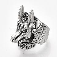 Alloy Cuff Finger Rings, Wide Band Rings, Anubis, Antique Silver, US Size 9 3/4(19.5mm)(RJEW-T008-01)