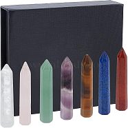 7Pcs Single Terminated Pointed Natural Gemstone Decoraions, Healing Stone Wands, for Reiki Chakra Meditation Therapy Deco, Bullet Shape, with Magnetic Paper Box, 49.5~52x9.5~10x9.5~10mm(AJEW-OC0003-17)
