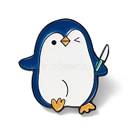 Penguin with Knife Enamel Pin, Cartoon Alloy Brooch for Backpack Clothes, Electrophoresis Black, Blue, 30x28x2mm, Pin: 1mm(JEWB-K053-31EB)