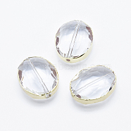 Glass Beads, with Brass Findings, Faceted, Oval, Golden, Clear, 16x12x8mm, Hole: 1mm(GLAA-F074-16x12mm-G12)