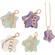 SUPERFINDINGS 4Pcs Natural Mixed Stone Pendants, Star Charm, with Golden Tone Copper Wire Wrapped, 28~29x19~20x9~11mm, Hole: 2.5~3mm(FIND-FH0005-70)