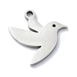 Non-Tarnish 304 Stainless Steel Charms, Laser Cut, Bird Charms, Stainless Steel Color, 13.5x14x1mm, Hole: 1.4mm(STAS-C097-27P)