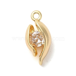 Marine Animal Theme Golden Brass Micro Pave Clear Cubic Zirconia Pendants, Clamshell, 14X6.5x5mm, Hole: 1.2mm(KK-U031-01G-01)