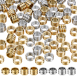 DICOSMETIC 60Pcs 4 Style 304 Stainless Steel European Beads, Large Hole Beads, Grooved Beads, Column, Mixed Color, 6x4.5mm, Hole: 4mm, 15pcs/style(STAS-DC0015-22)