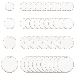 120Pcs 4 Styles 304 Stainless Steel Charms, Flat Round Charm, Stainless Steel Color, 8~15x1mm, Hole: 1~1.5mm, 30pcs/style(STAS-BC0003-64)