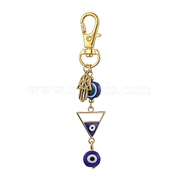 Alloy Enamel Pendant Decorations, Resin Beads and Swivel Lobster Claw Clasps Charm, Hamsa Hand, Triangle, 86mm(HJEW-JM01677-02)