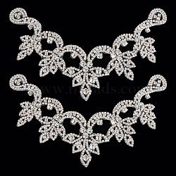 Hotfix Rhinestone Appliques, Flower & Leaf Glass Rhinestone Shoe Decorations, for DIY Crystal Shoes, Bridal Shoes, Silver, 230x105x5mm(DIY-WH0304-685A)