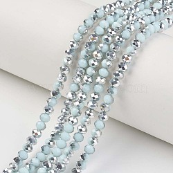 Electroplate Opaque Glass Beads Strands, Half Silver Plated, Faceted, Rondelle, Pale Turquoise, 4x3mm, Hole: 0.4mm, about 130pcs/strand, 16.54 inch(42cm)(X-EGLA-A034-P4mm-M03)