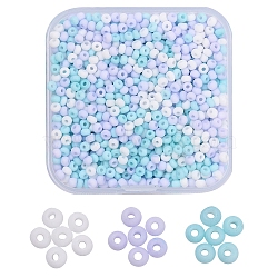 3 Colors 8/0 Opaque Glass Seed Beads, Round Hole, Frosted Colours, Round, Light Sky Blue, 3~4x2~3mm, Hole: 0.8mm, about 550~600pcs/color, 1650~1800pcs/box(SEED-YW0001-42B)