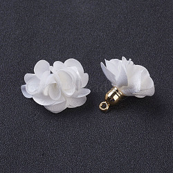 Cloth Pendant Decorations, with Acrylic Findings, Flower, White, 25~30x28~35mm, Hole: 2mm(X-FIND-P026-D15)