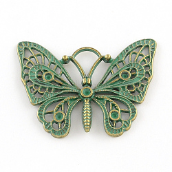 Butterfly Zinc Alloy Pendants, Cadmium Free & Nickel Free & Lead Free, Antique Bronze & Green Patina, 36x48x3mm, Hole: 8mm(X-PALLOY-R065-069-FF)