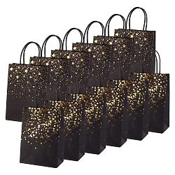 Paper Bags, with Handles, Gift Bags, Shopping Bags, with Golden Printed Pattern, Rectangle, Black, Mixed Patterns, 20.9~21.2x14.9~15x8cm, 2 patterns, 10pcs/pattern, 20pcs/set(ABAG-BC0001-24)